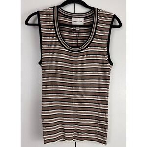 Industry Republic Clothing Womens Striped Knit Tank Top Brown Black White XL NWT